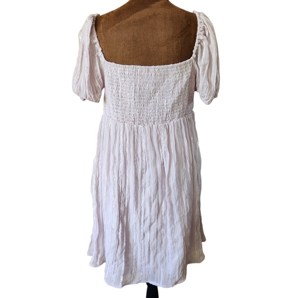 Altar'd State Gia Smocked Mini Dress Sequin Puff Sleeve Grayish Purple Size XL - Picture 3 of 8